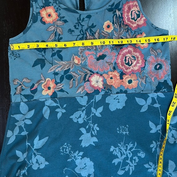 Boho Lagenlook Floral Embroidered Aqua Blue Maxi Dress SZ S - Picture 7 of 11